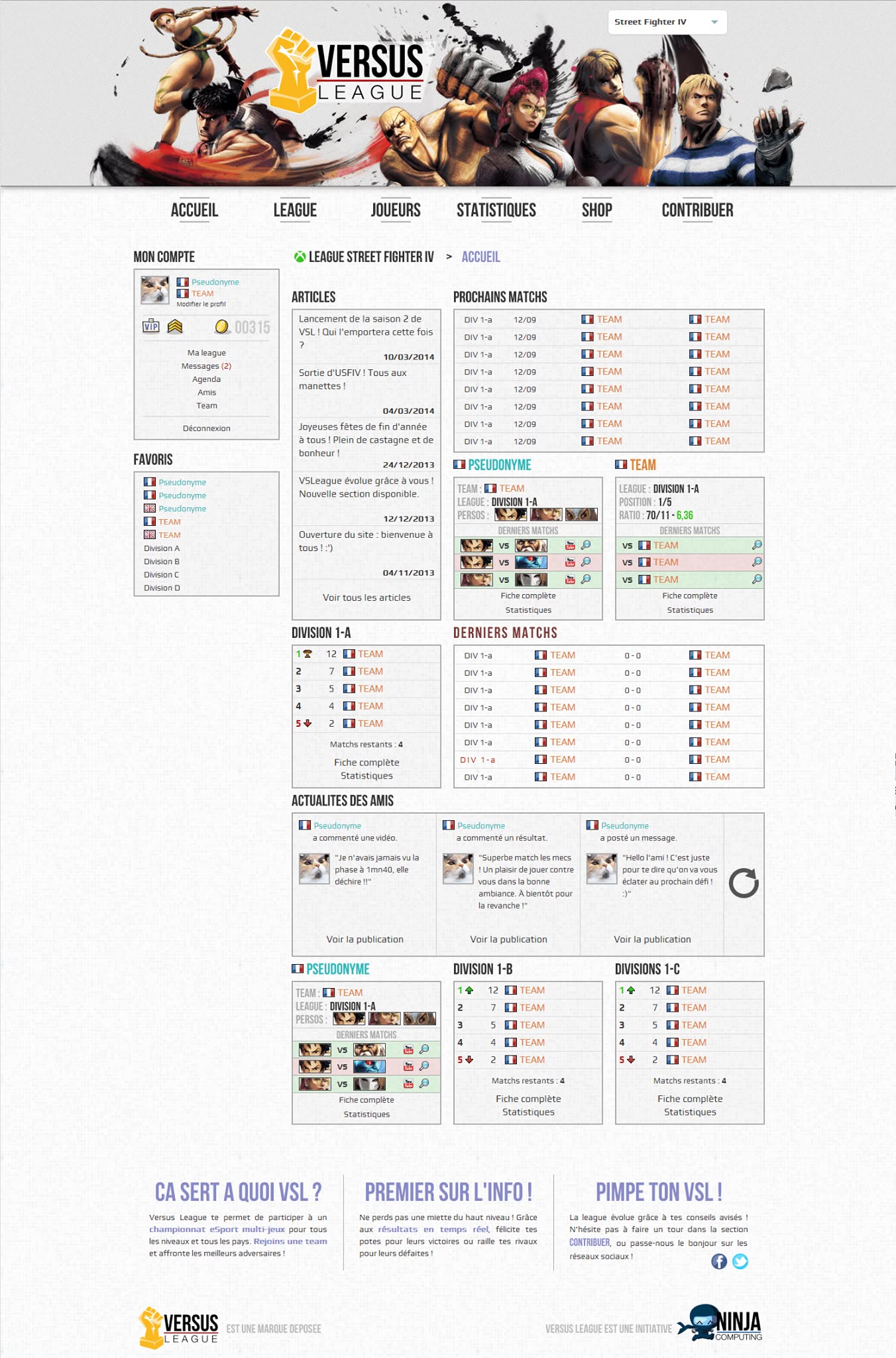 VSLeague - First screenshot: the Street Fighter IV home page